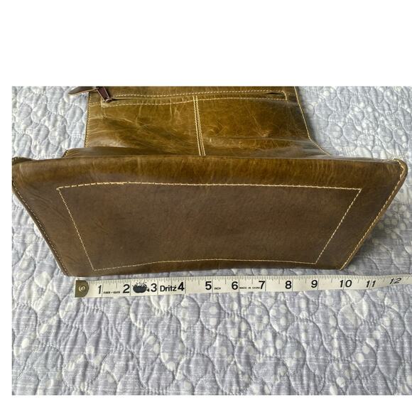 Crab Compass Vintage Barganza Lined Leather Tote Bag Pockets Brown 13\